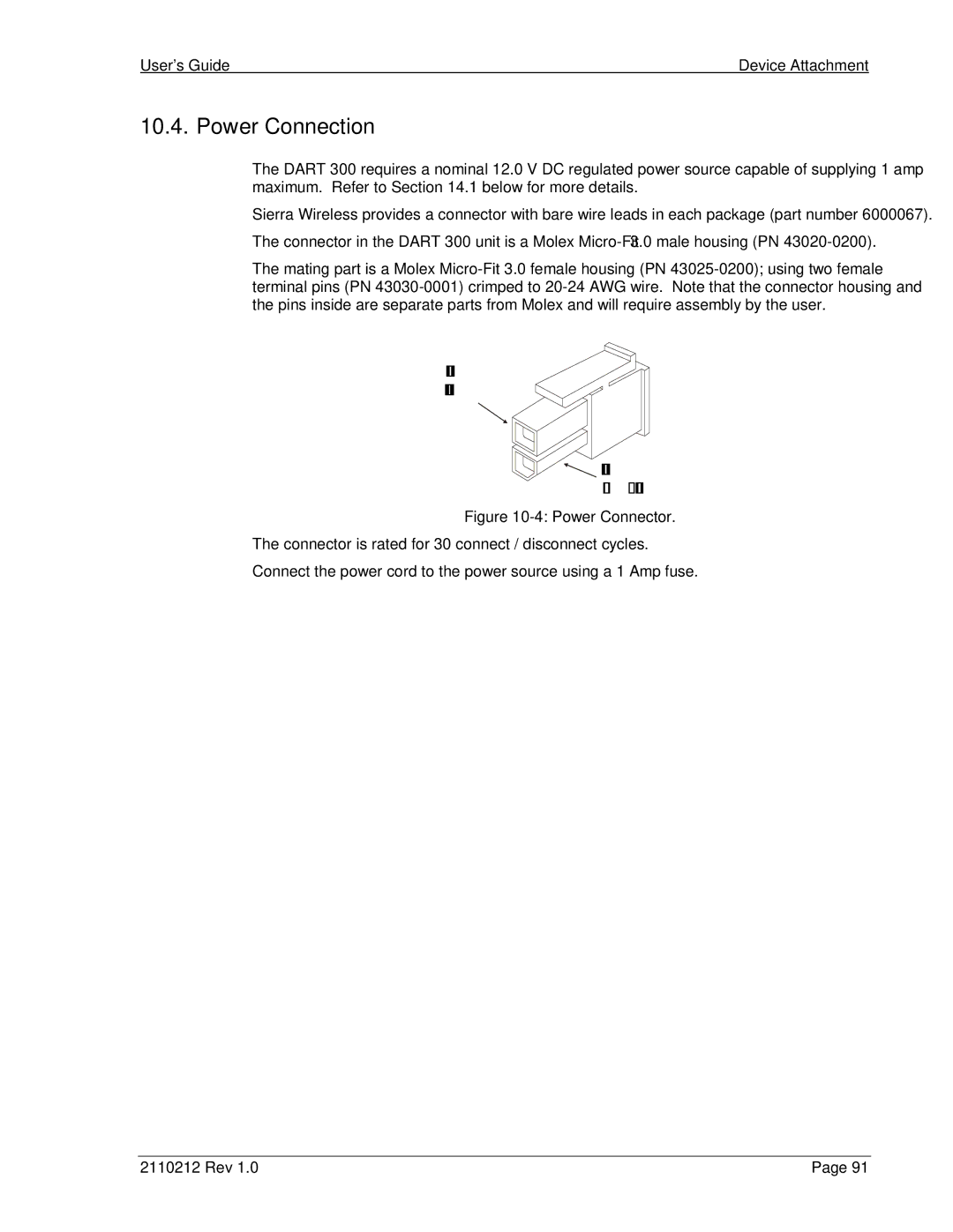 Sierra Wireless DART 300 manual Power Connection 