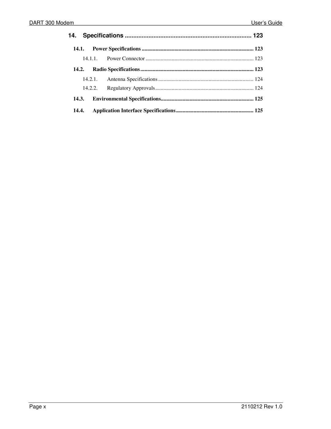 Sierra Wireless DART 300 manual Specifications 123 