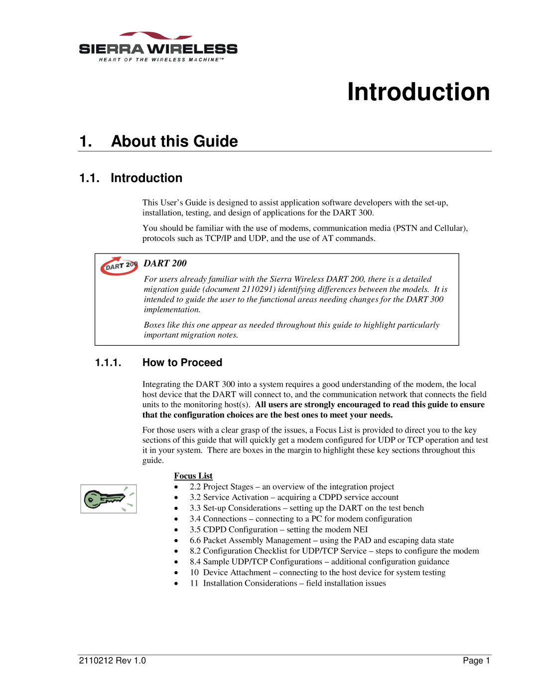 Sierra Wireless DART 300 manual About this Guide, Introduction, How to Proceed, Focus List 