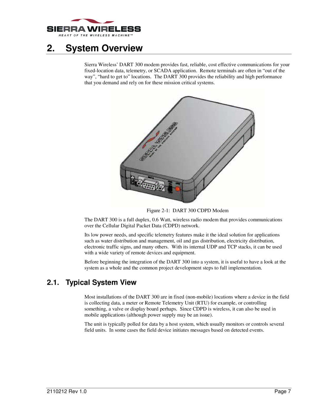 Sierra Wireless DART 300 manual System Overview, Typical System View 