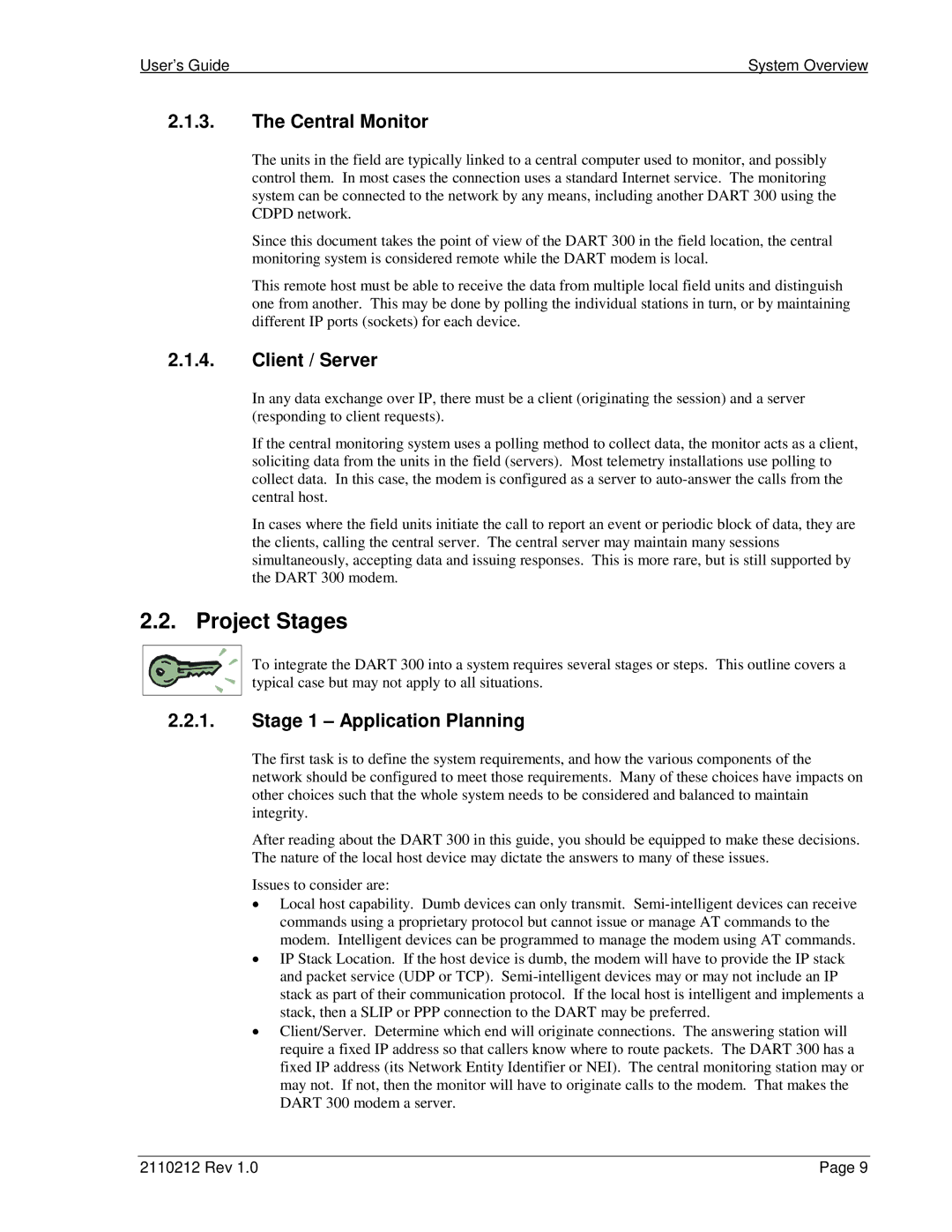 Sierra Wireless DART 300 manual Project Stages, Central Monitor, Client / Server, Stage 1 Application Planning 