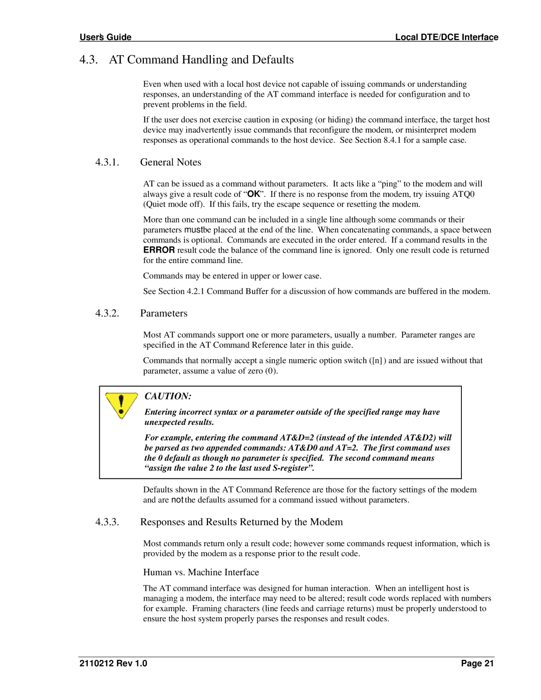 Sierra Wireless DART 300 manual AT Command Handling and Defaults, General Notes, Parameters, Human vs. Machine Interface 