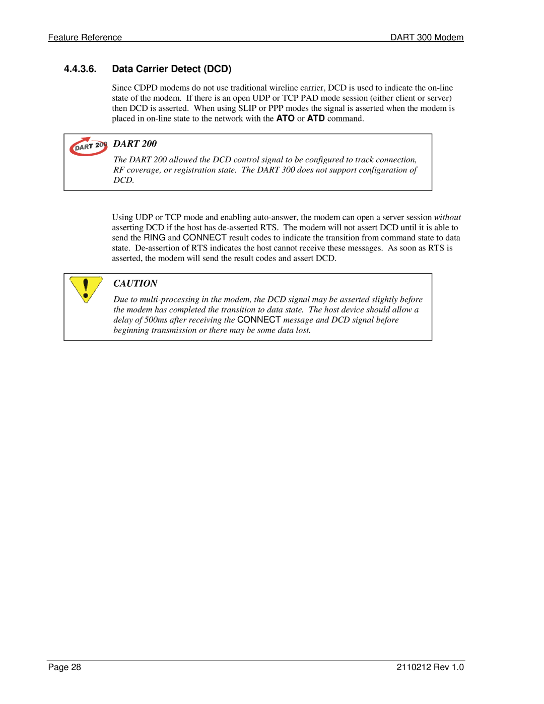 Sierra Wireless DART 300 manual Data Carrier Detect DCD, Dcd 