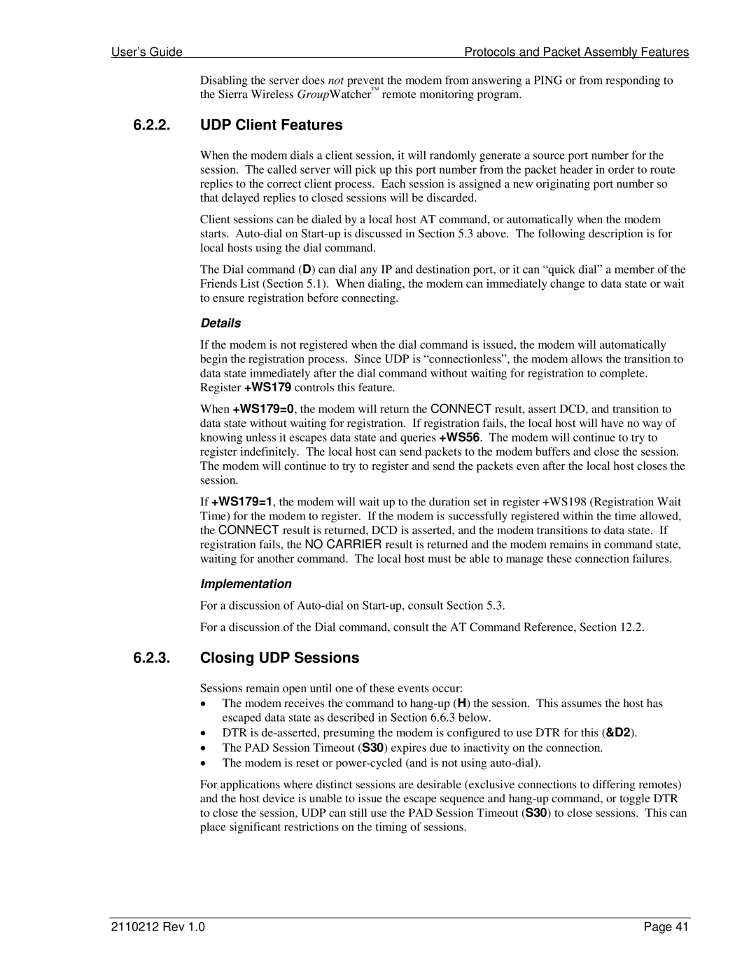 Sierra Wireless DART 300 manual UDP Client Features, Closing UDP Sessions 