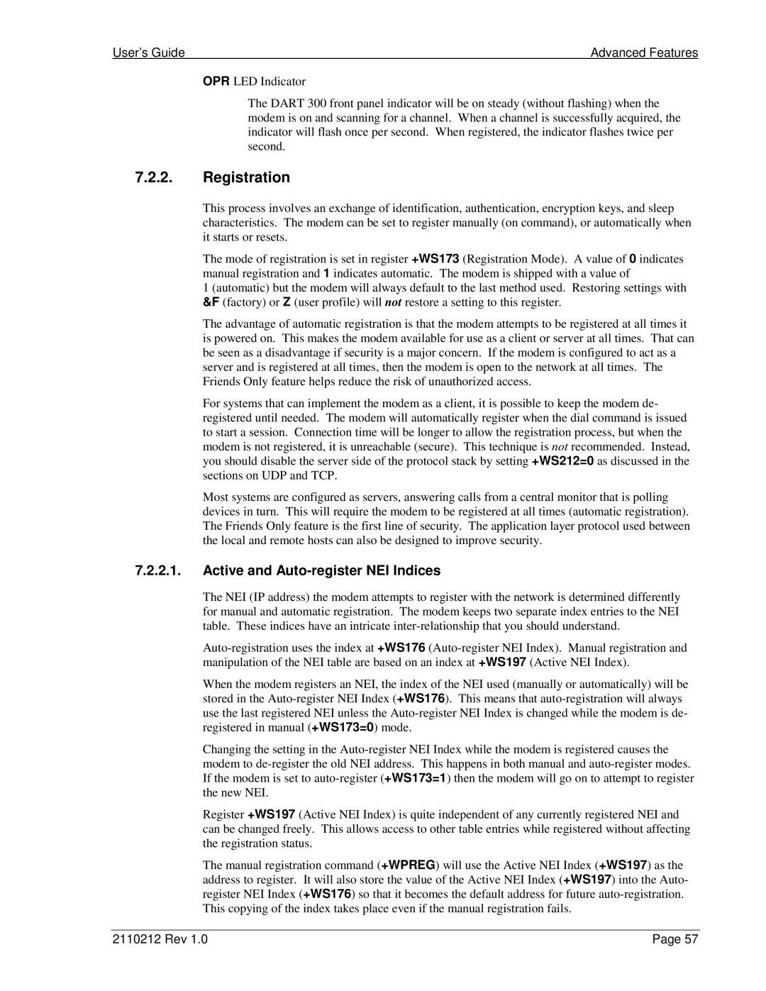 Sierra Wireless DART 300 manual Registration, Active and Auto-register NEI Indices 