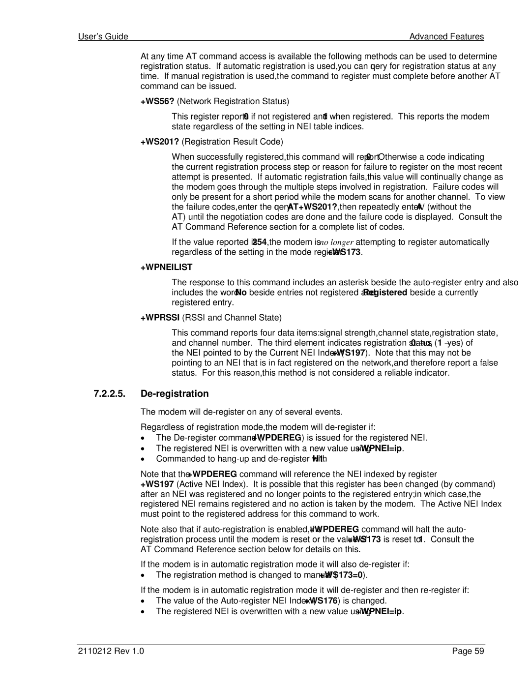 Sierra Wireless DART 300 manual De-registration, +Wpneilist 