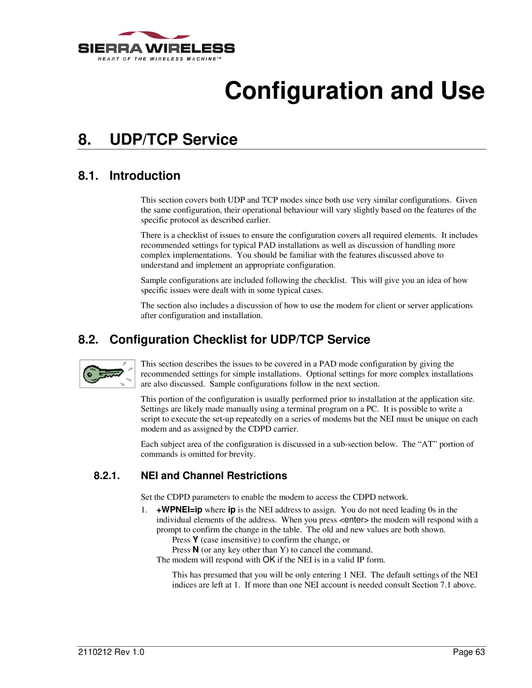 Sierra Wireless DART 300 manual Configuration Checklist for UDP/TCP Service, NEI and Channel Restrictions 