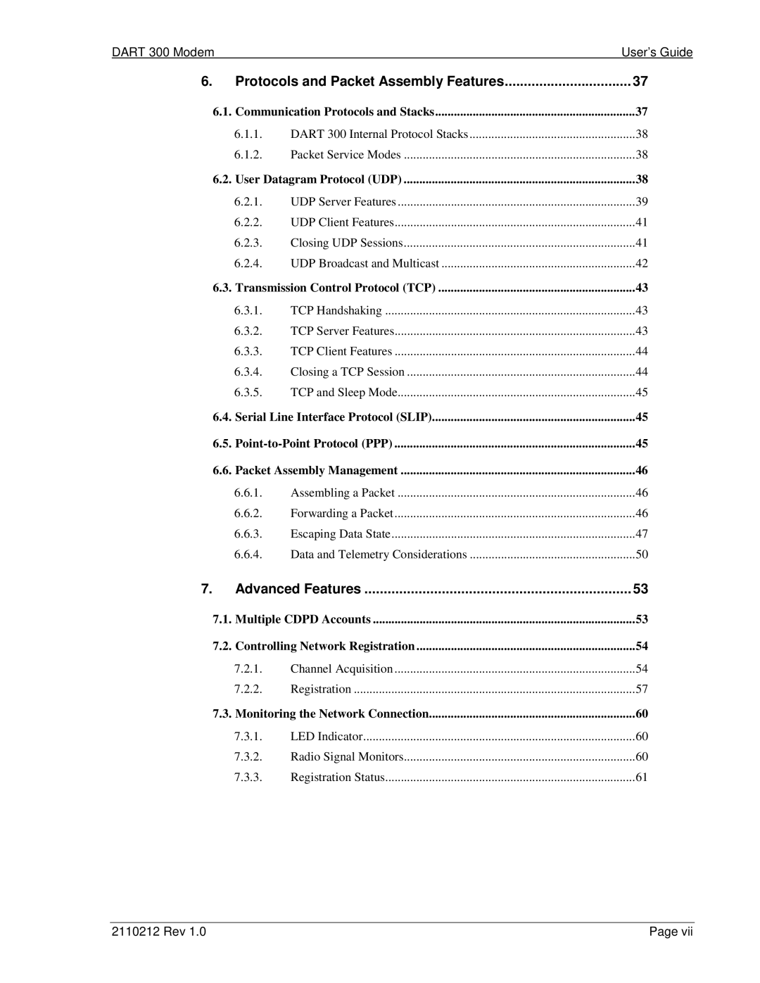 Sierra Wireless DART 300 manual Protocols and Packet Assembly Features, Transmission Control Protocol TCP 