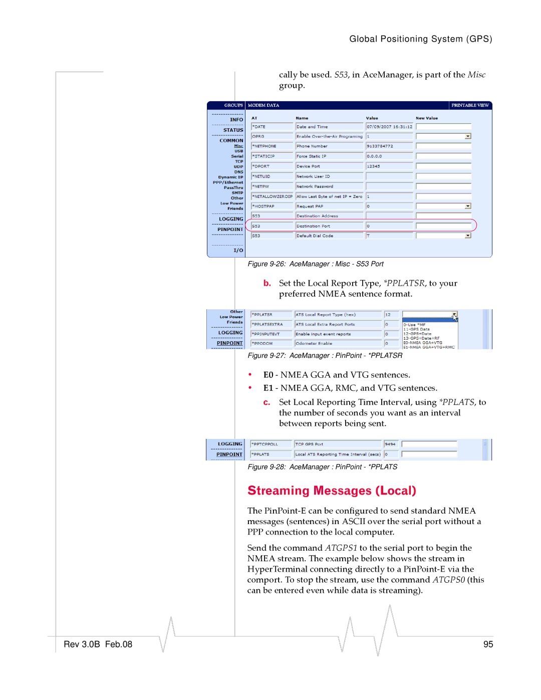 Sierra Wireless EV-DO manual Streaming Messages Local, AceManager Misc S53 Port 