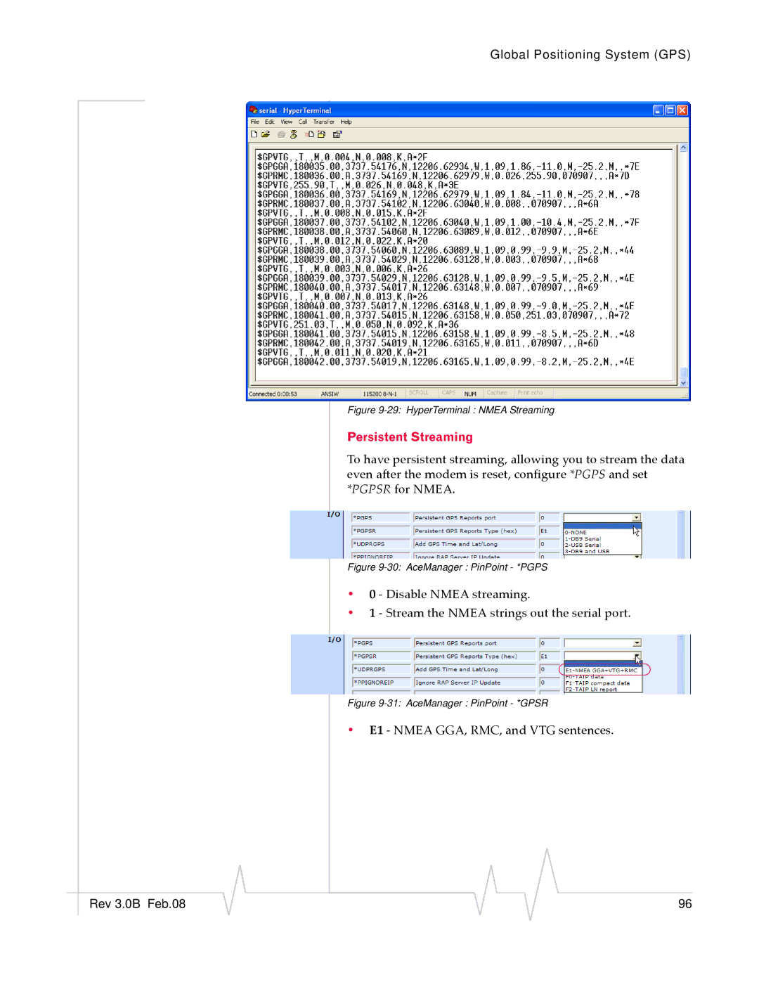 Sierra Wireless EV-DO manual Persistent Streaming, HyperTerminal Nmea Streaming 