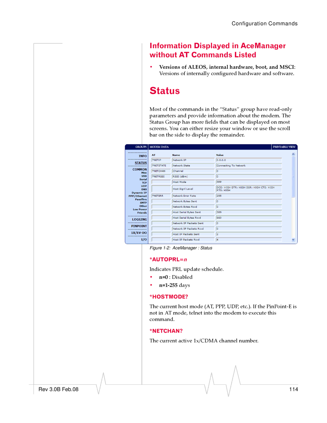 Sierra Wireless EV-DO manual Status, AUTOPRL=n, =1‐255 days 