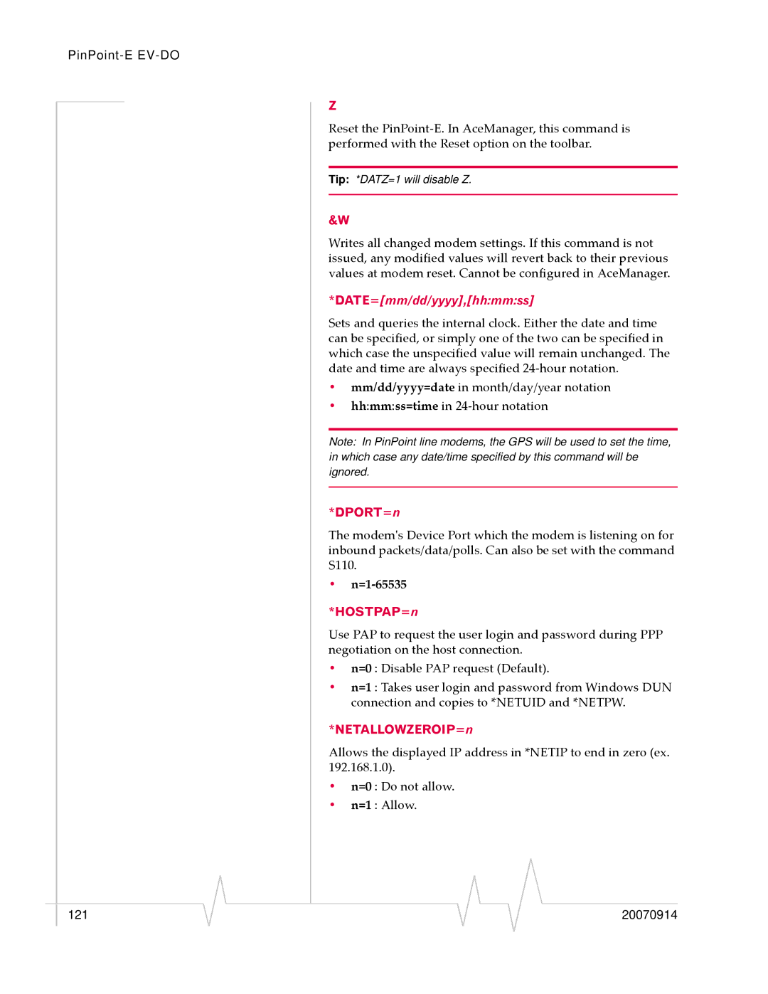 Sierra Wireless EV-DO manual DPORT=n, =1‐65535, HOSTPAP=n, NETALLOWZEROIP=n 