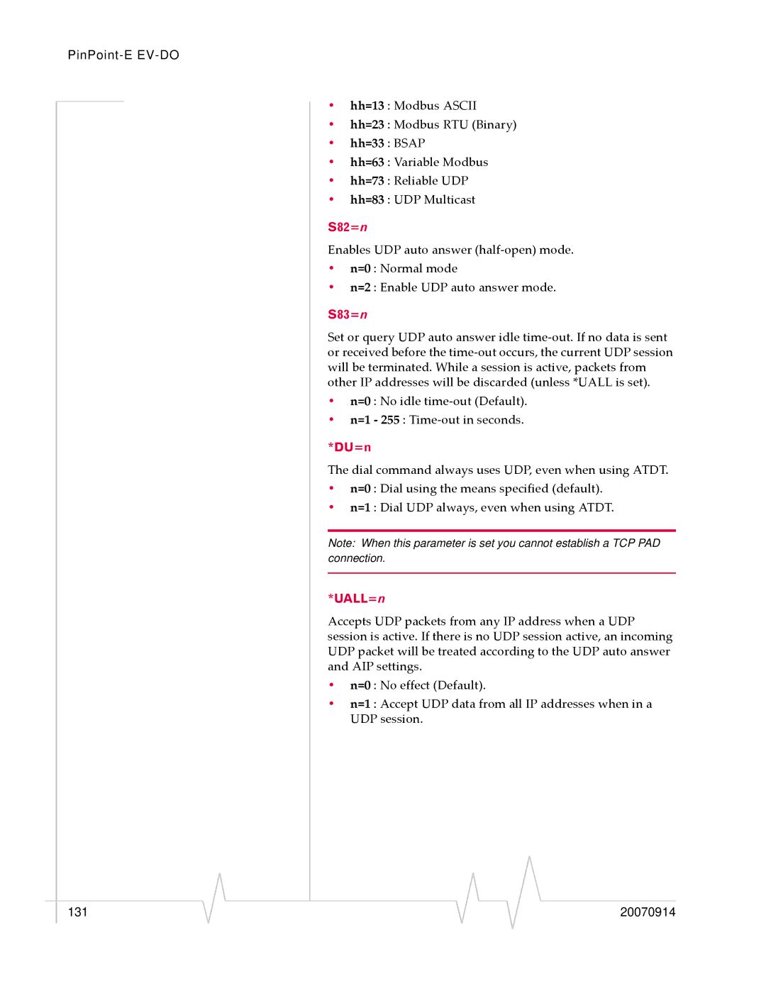 Sierra Wireless EV-DO manual Hh=33 Bsap, S82=n, S83=n, DU=n, UALL=n 