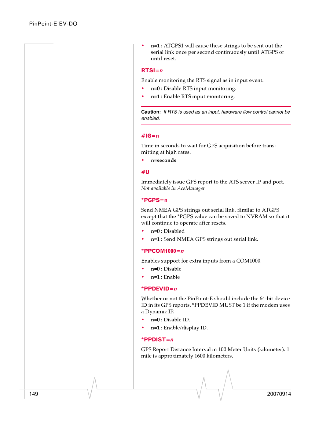 Sierra Wireless EV-DO manual RTSI=n, #IG=n, PGPS=n, PPCOM1000=n, PPDEVID=n, PPDIST=n 