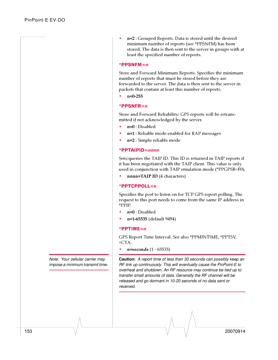 Sierra Wireless EV-DO manual PPSNFM=n, PPSNFR=n, PPTAIPID=nnnn, PPTCPPOLL=n, PPTIME=n 