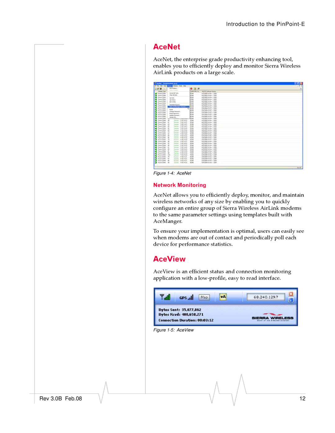 Sierra Wireless EV-DO manual AceNet, AceView, Network Monitoring 