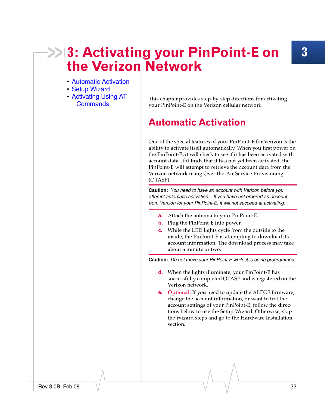 Sierra Wireless EV-DO manual Activating your PinPoint-E on 3 the Verizon Network, Automatic Activation 