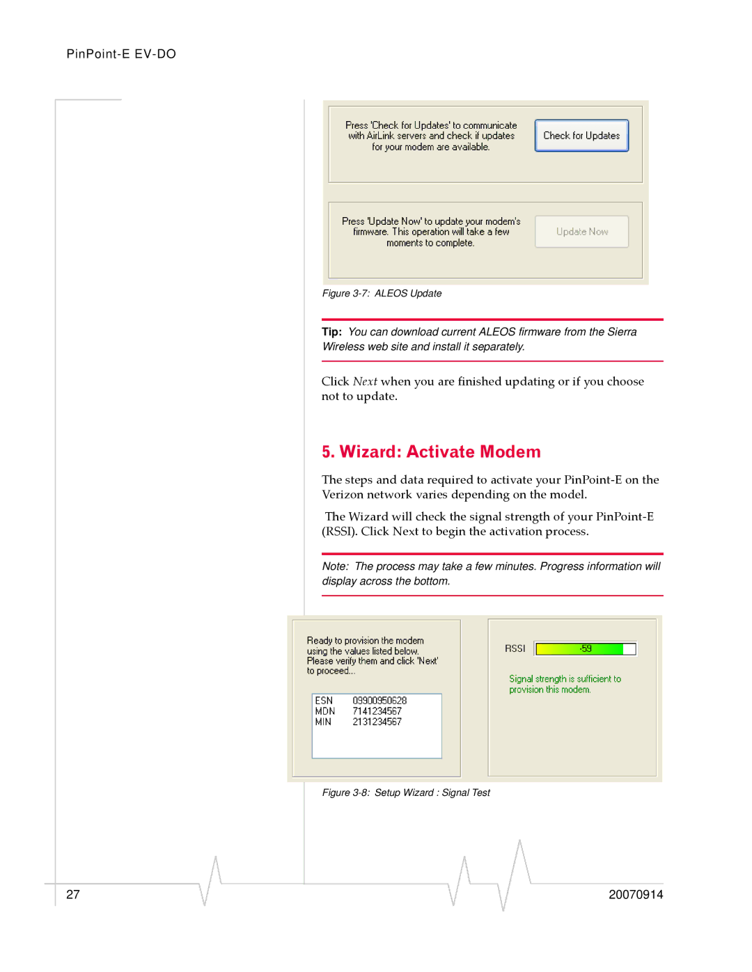 Sierra Wireless EV-DO manual Wizard Activate Modem, Aleos Update 