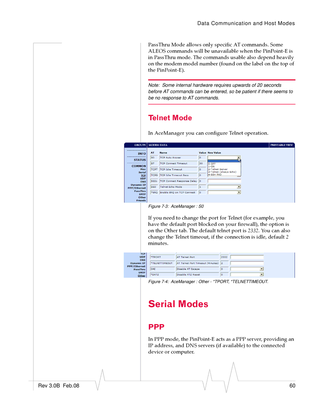 Sierra Wireless EV-DO manual Serial Modes, Telnet Mode 