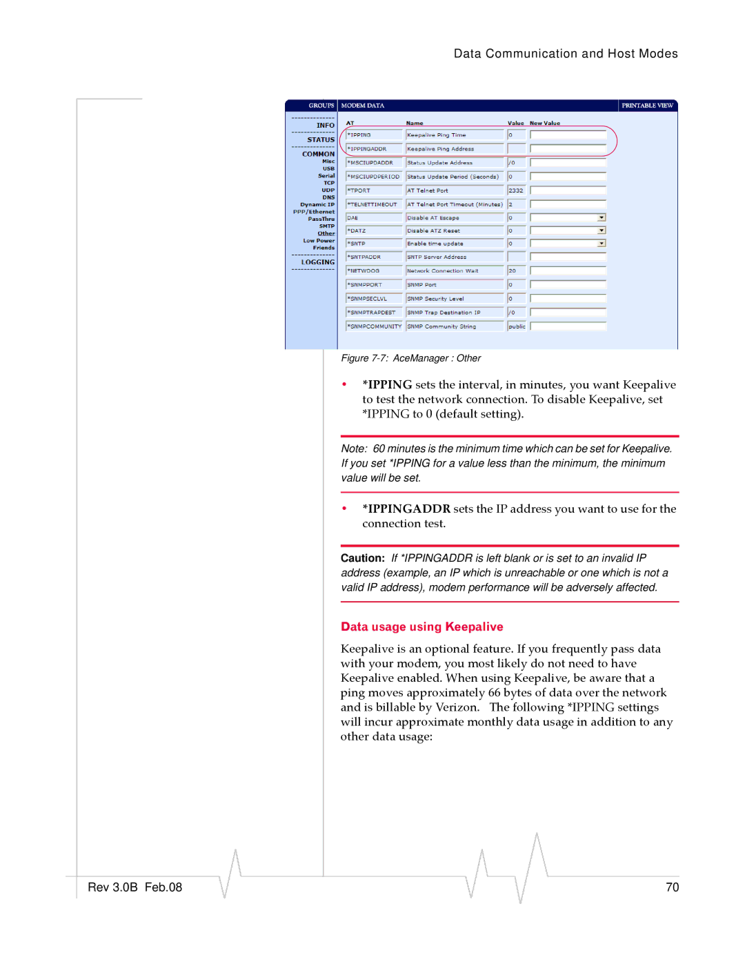 Sierra Wireless EV-DO manual Data usage using Keepalive, AceManager Other 