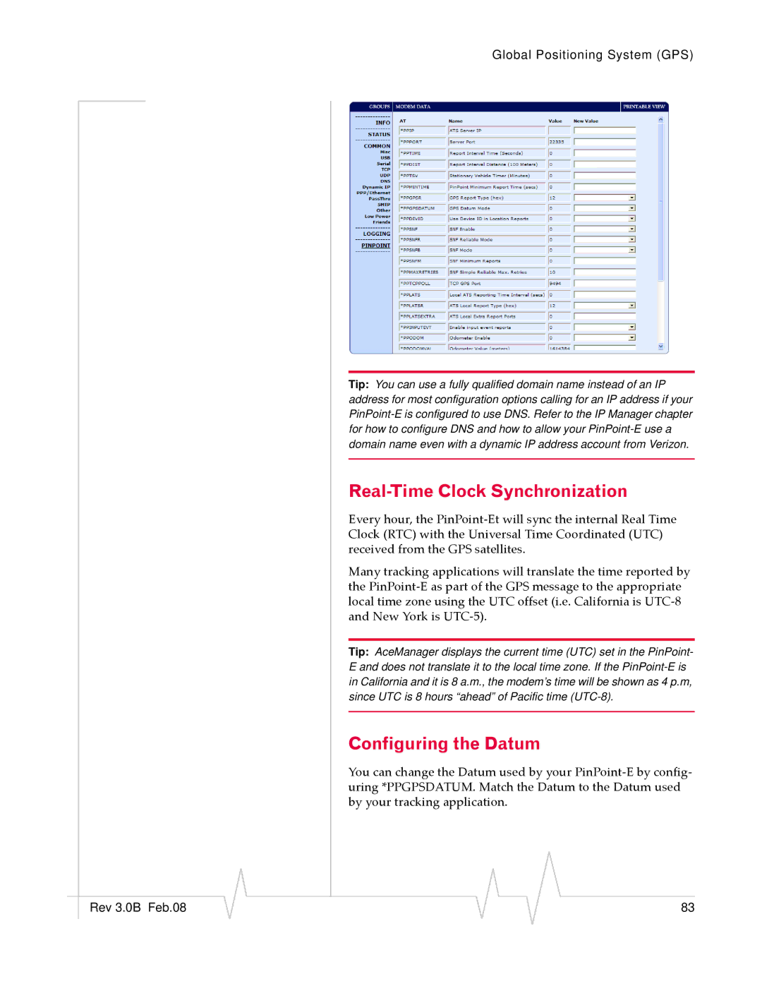 Sierra Wireless EV-DO manual Real-Time Clock Synchronization, Configuring the Datum 