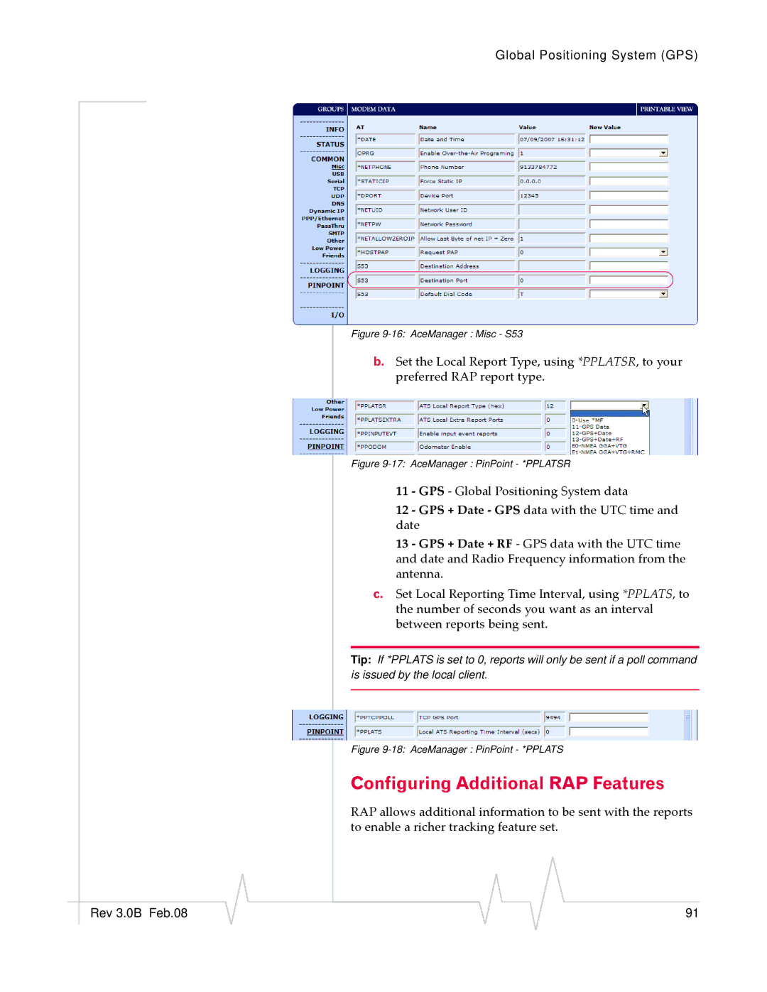 Sierra Wireless EV-DO manual Configuring Additional RAP Features, AceManager Misc S53 