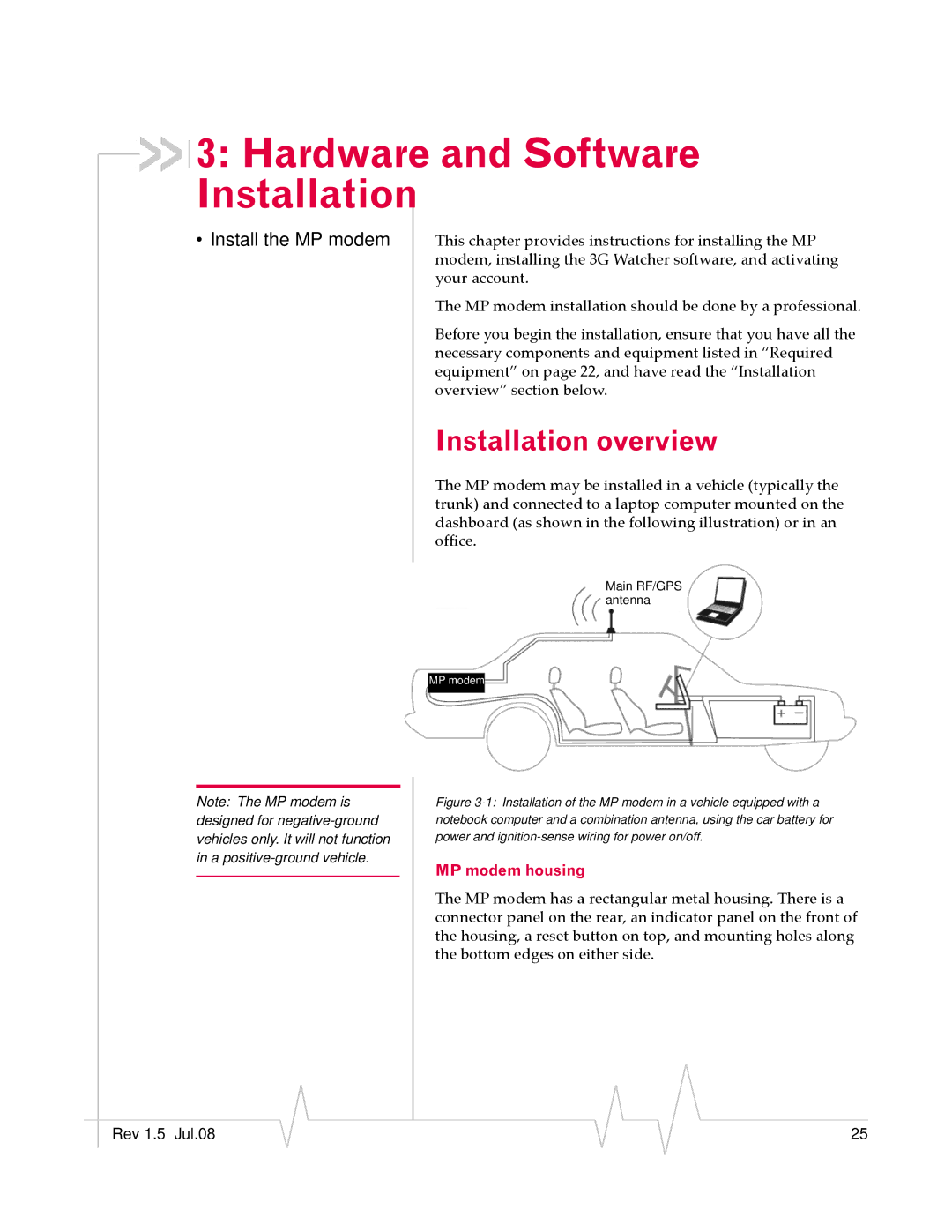 Sierra Wireless MP 875 manual Hardware and Software Installation, Installation overview, MP modem housing 