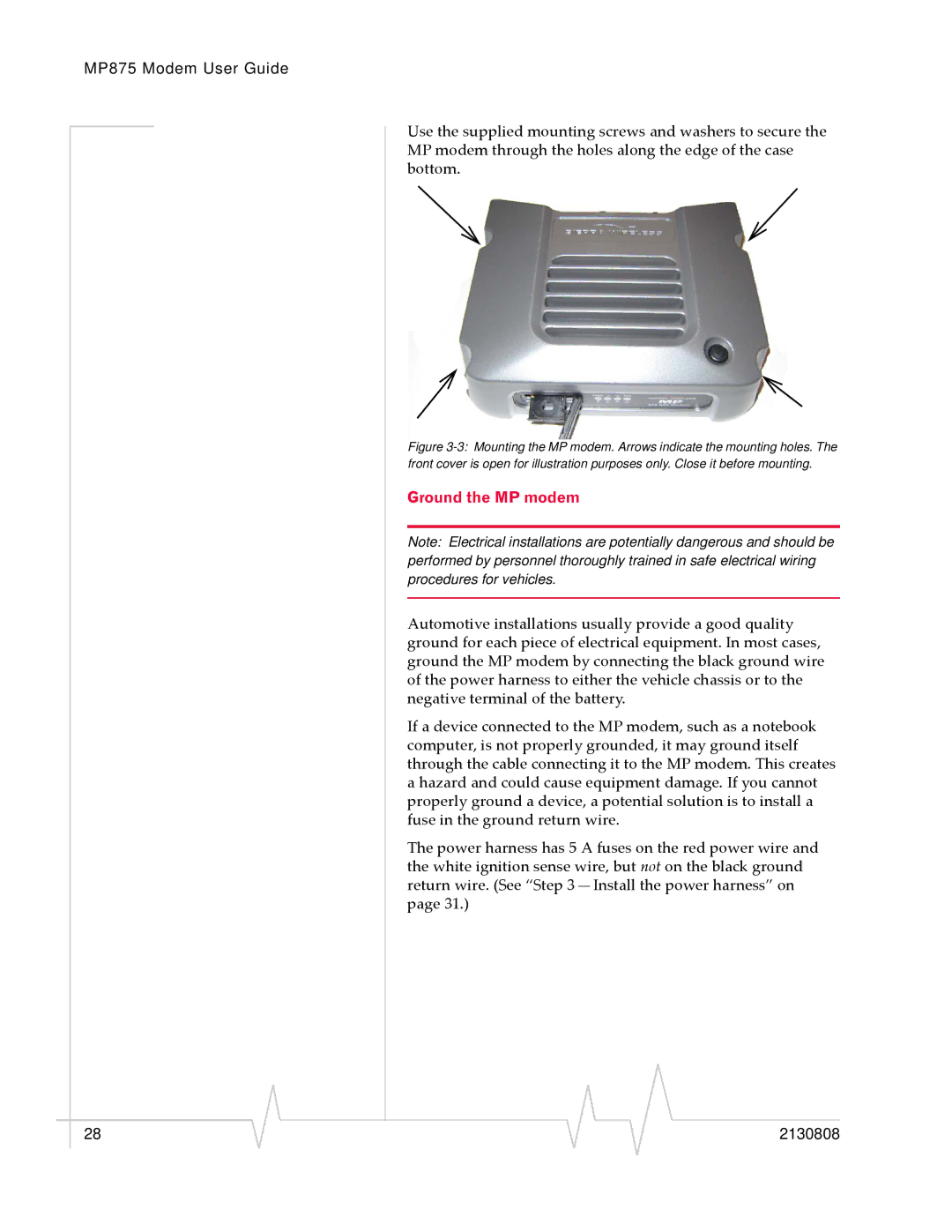 Sierra Wireless MP 875 manual Ground the MP modem 