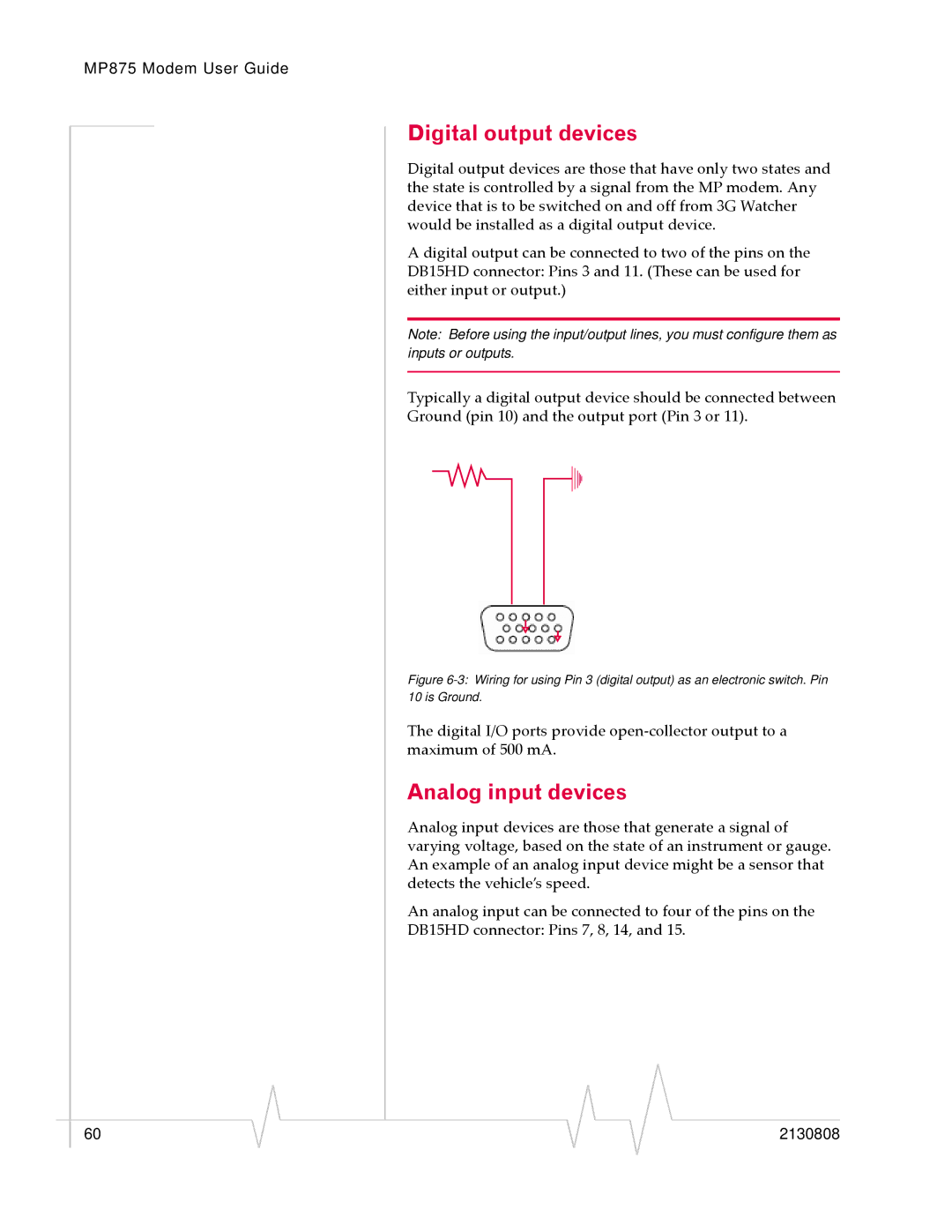 Sierra Wireless MP 875 manual Digital output devices, Analog input devices 