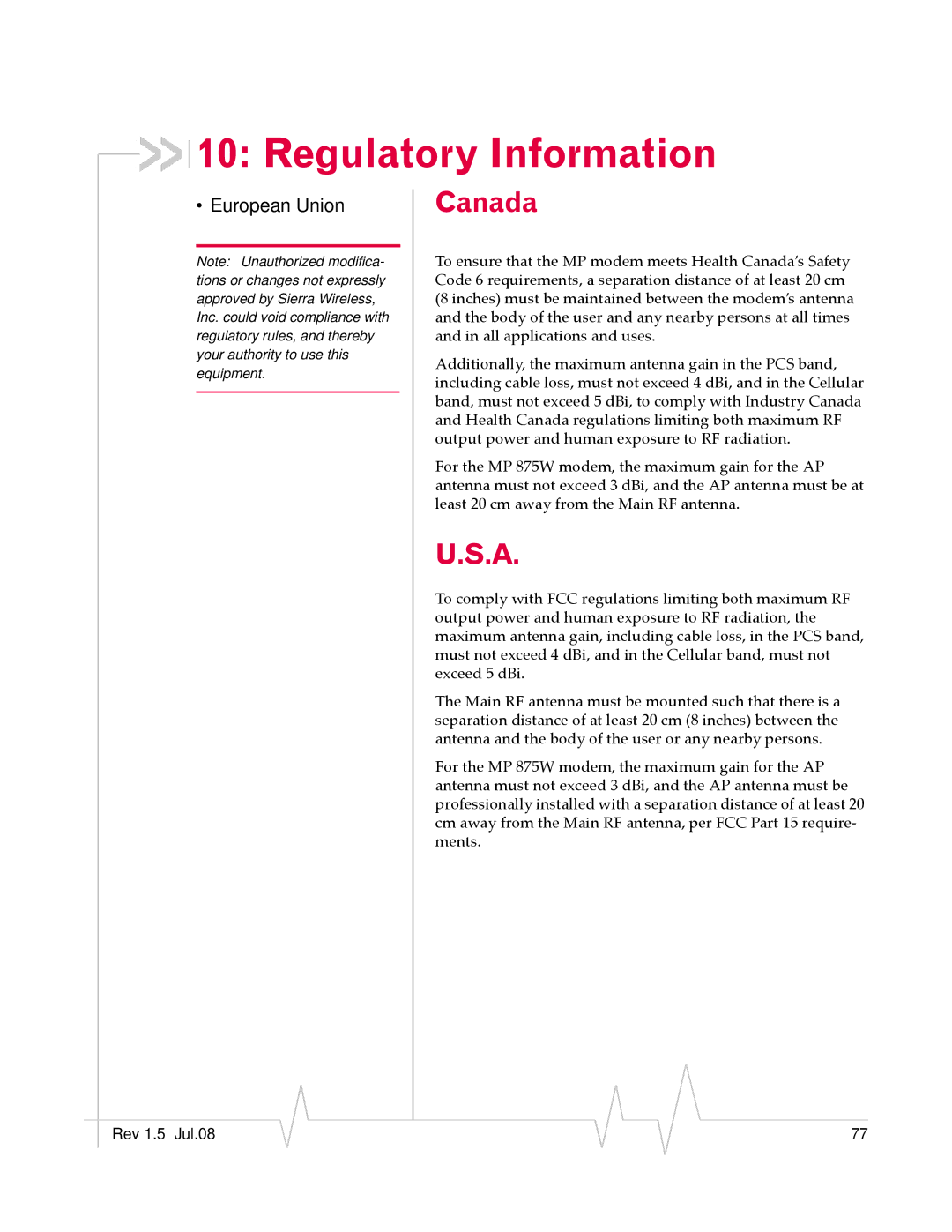 Sierra Wireless MP 875 manual Regulatory Information, Canada 