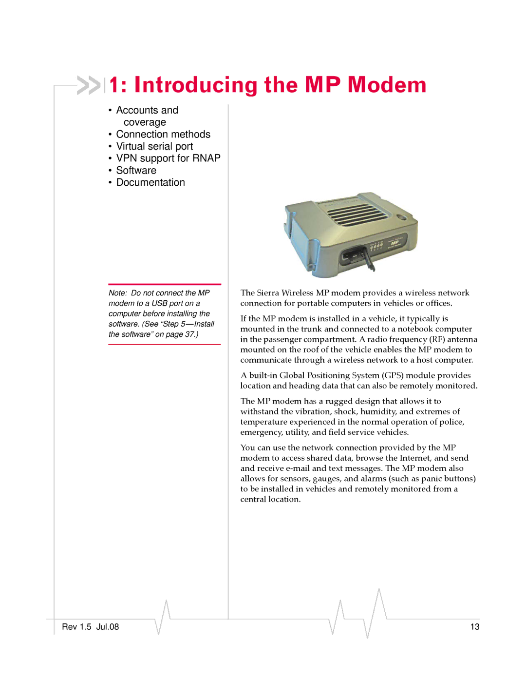 Sierra Wireless MP 880W manual Introducing the MP Modem 