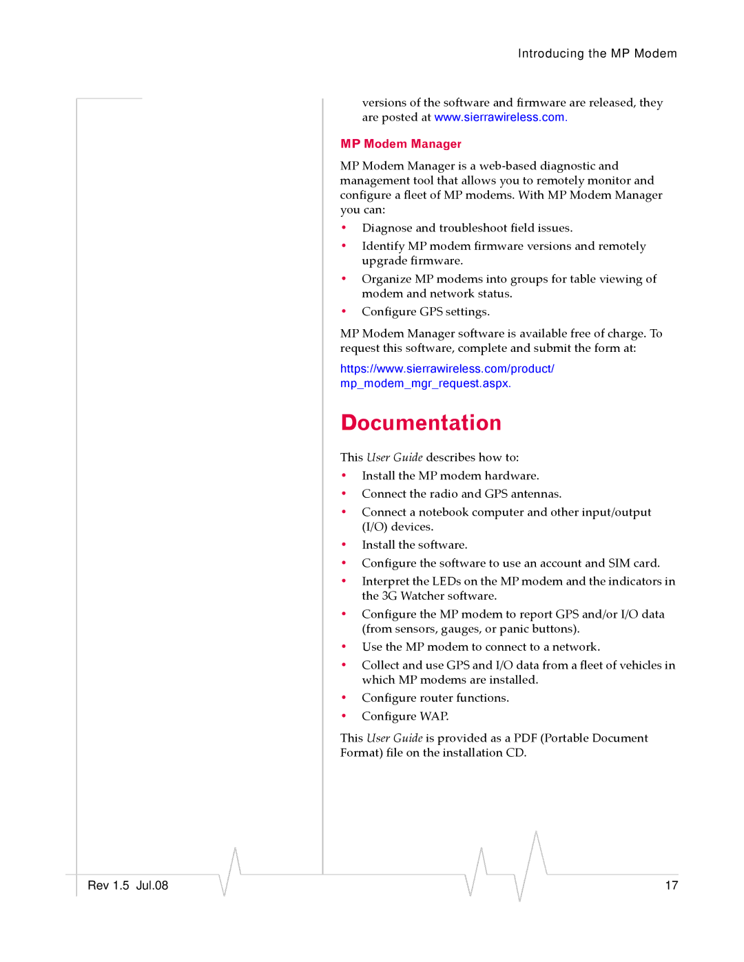 Sierra Wireless MP 880W manual Documentation, MP Modem Manager 