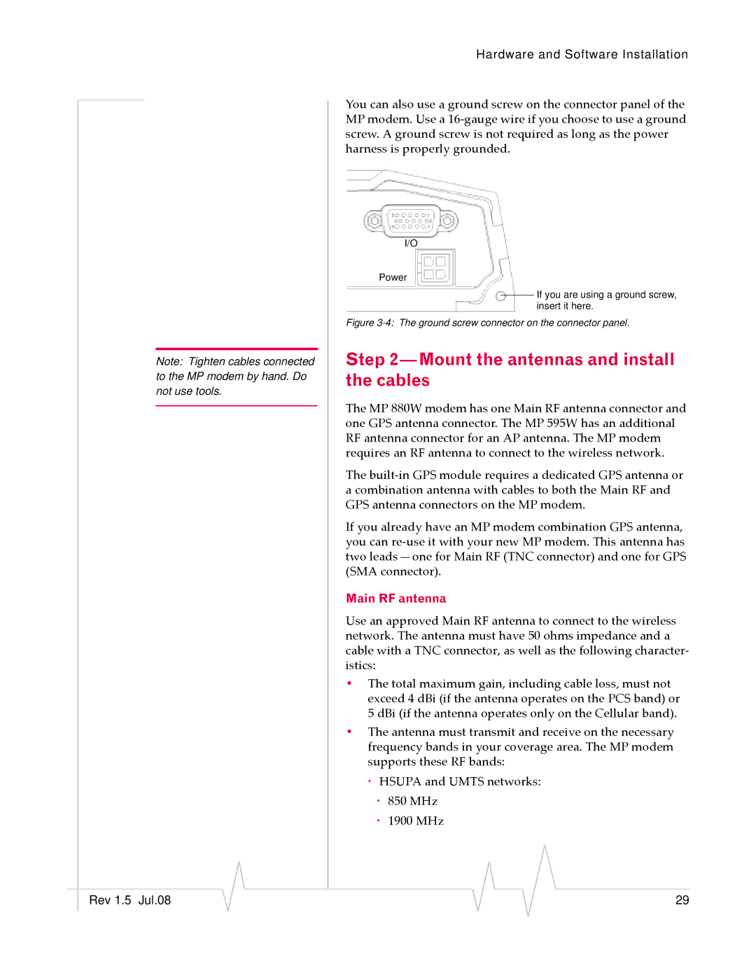 Sierra Wireless MP 880W manual Mount the antennas and install the cables, Main RF antenna 