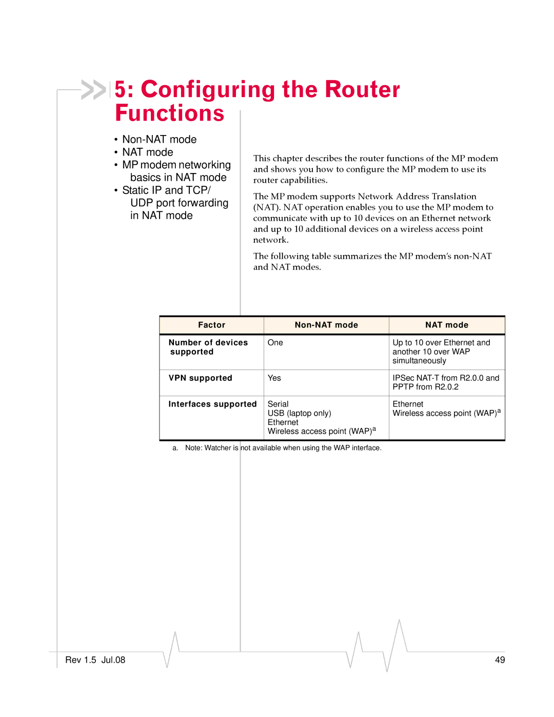 Sierra Wireless MP 880W manual Configuring the Router Functions, NAT mode 