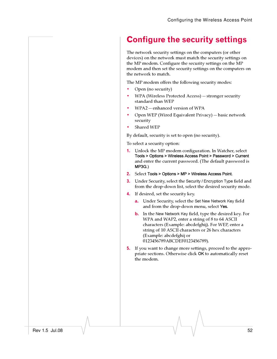 Sierra Wireless MP 880W manual Configure the security settings 