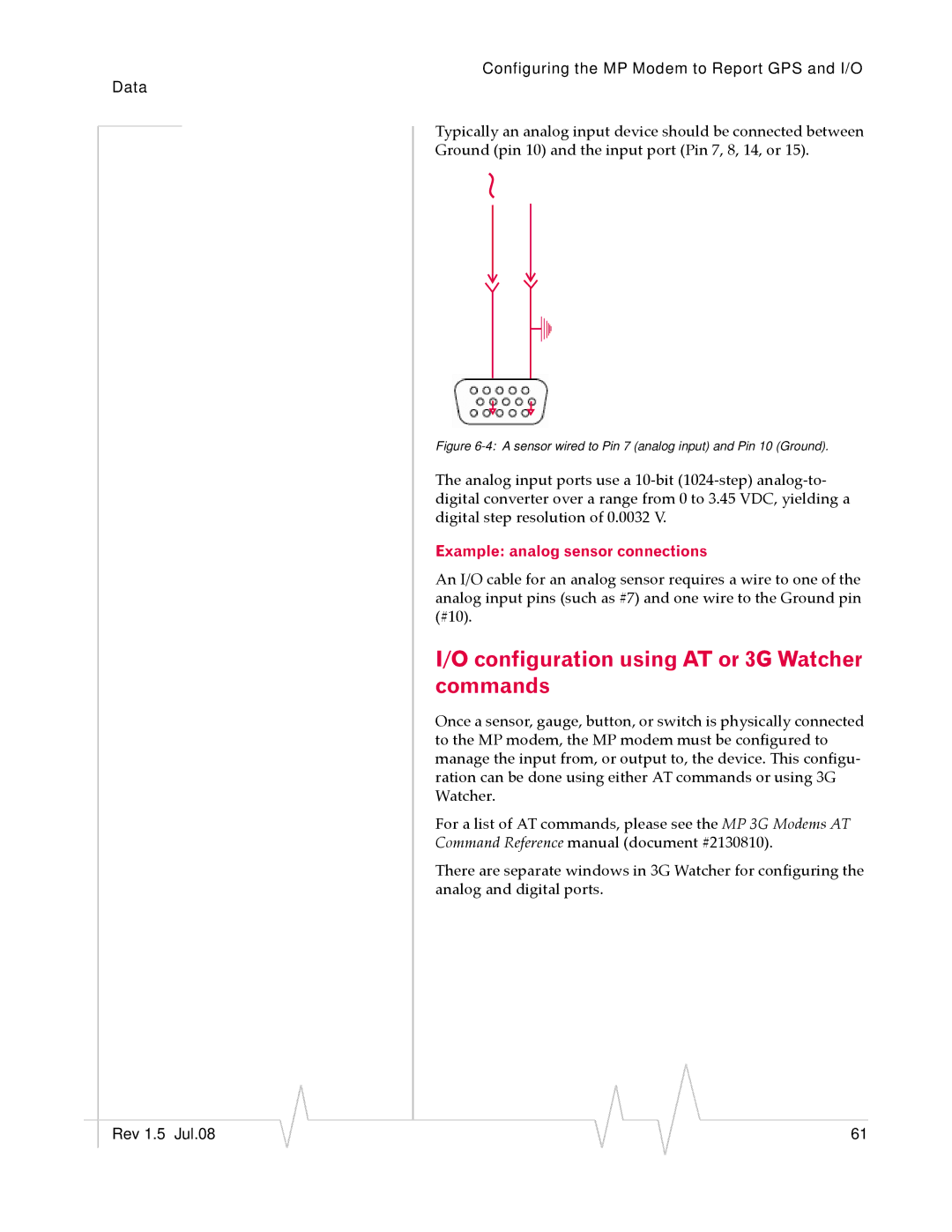 Sierra Wireless MP 880W manual Configuration using AT or 3G Watcher commands, Example analog sensor connections 