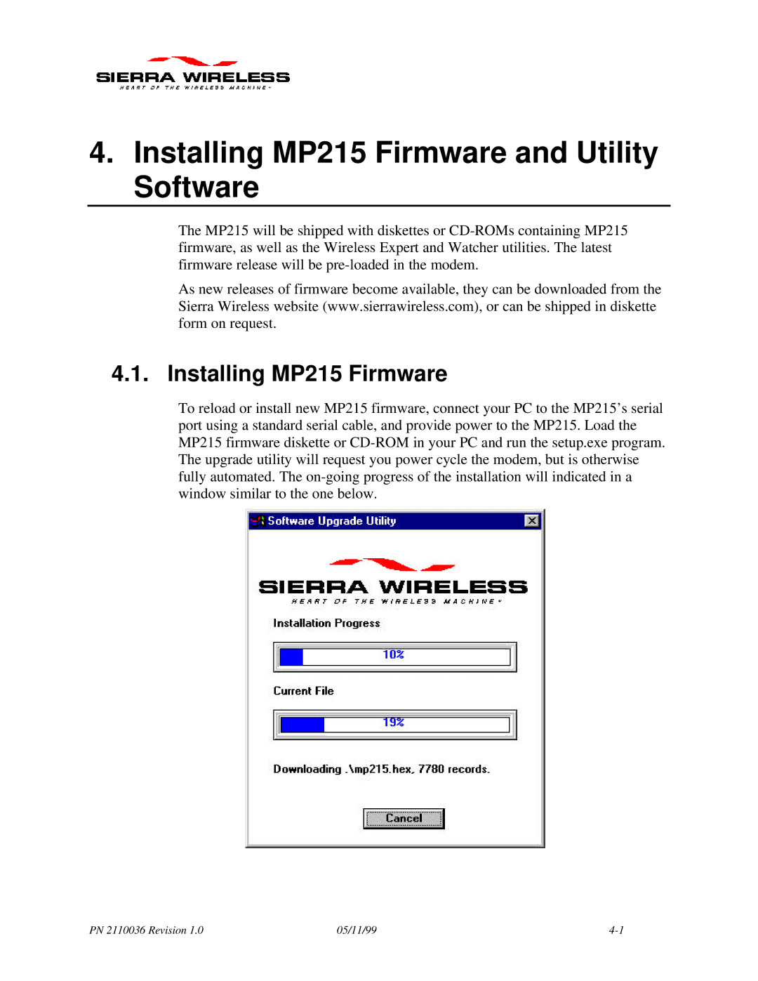 Sierra Wireless manual Installing MP215 Firmware and Utility Software 