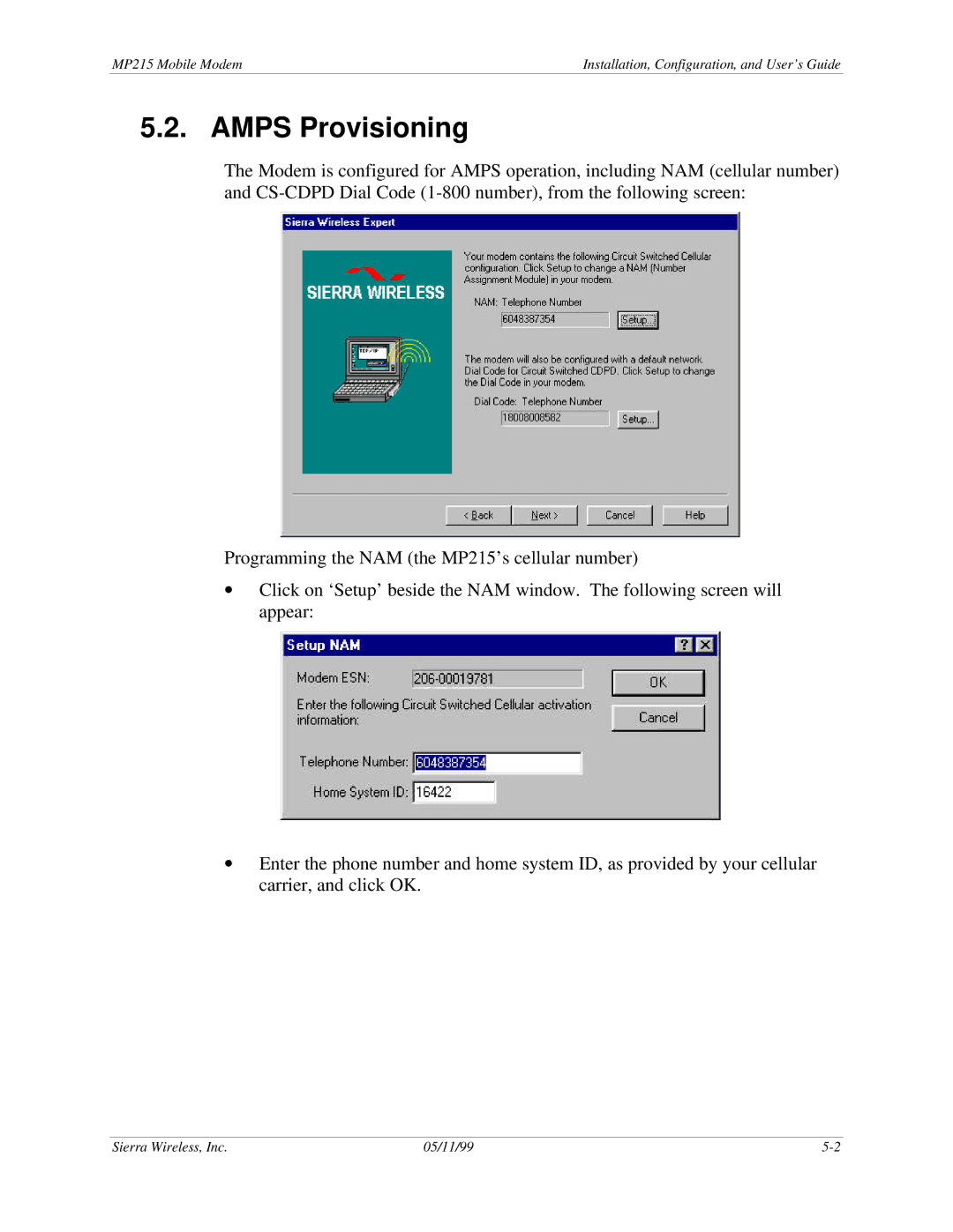 Sierra Wireless MP215 manual Amps Provisioning 