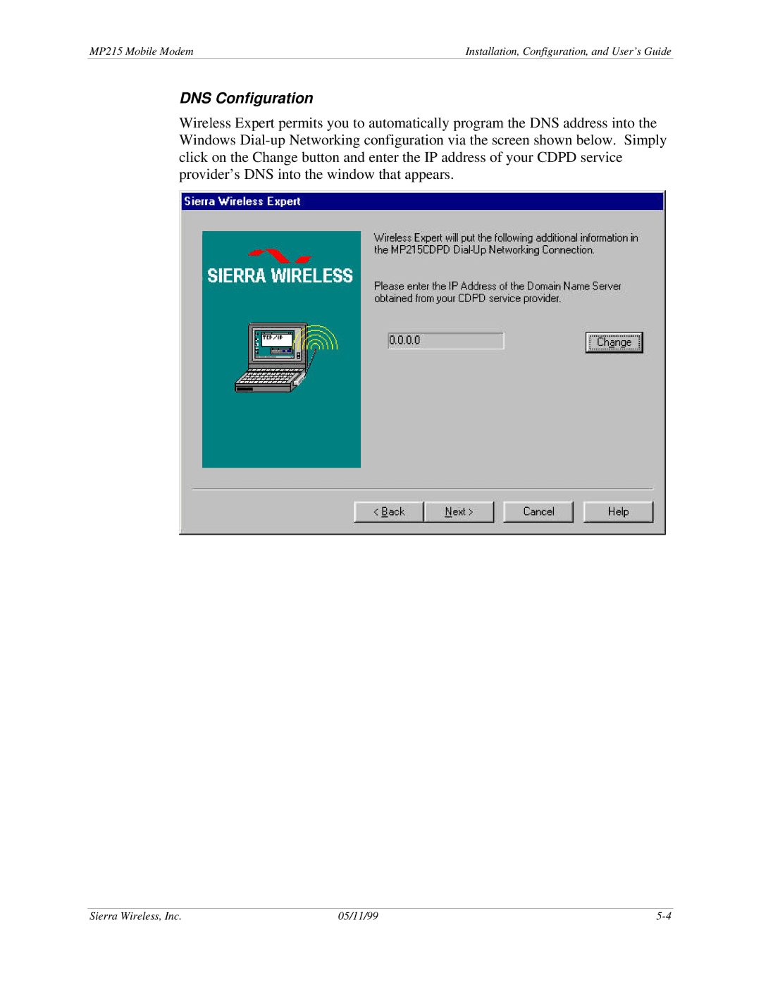 Sierra Wireless MP215 manual DNS Configuration 