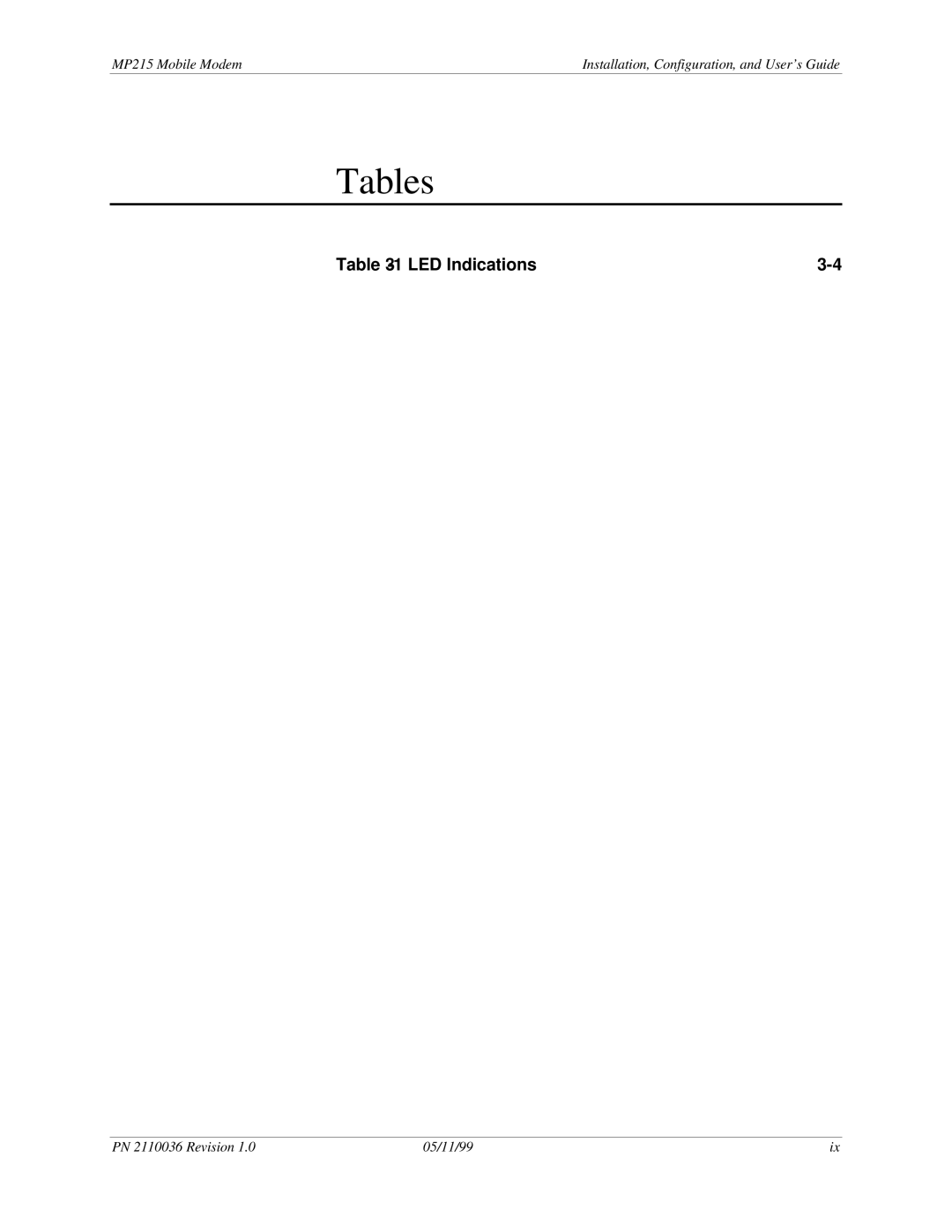 Sierra Wireless MP215 manual Tables 