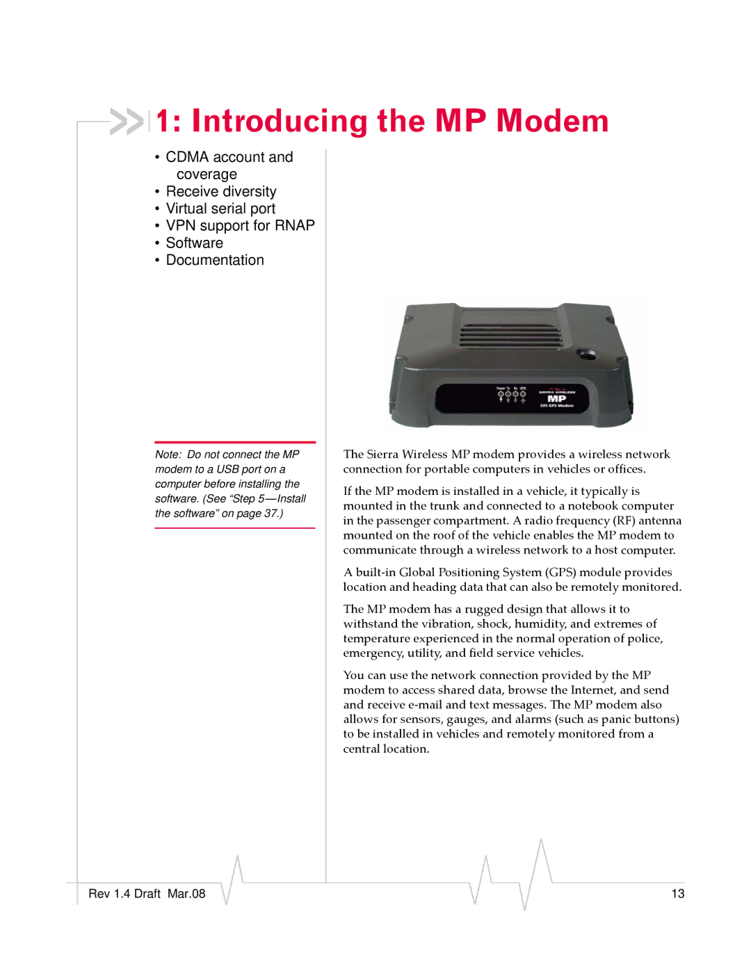 Sierra Wireless MP595W manual Introducing the MP Modem 