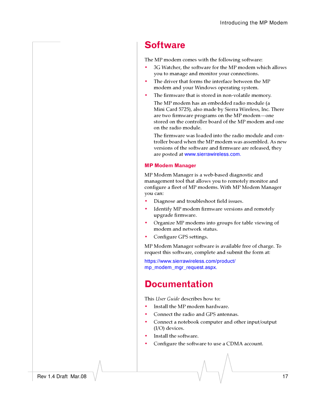 Sierra Wireless MP595W manual Software, Documentation, MP Modem Manager 