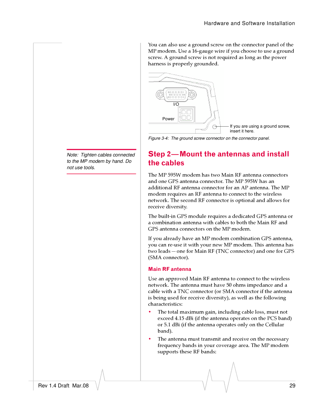 Sierra Wireless MP595W manual Mount the antennas and install the cables, Main RF antenna 