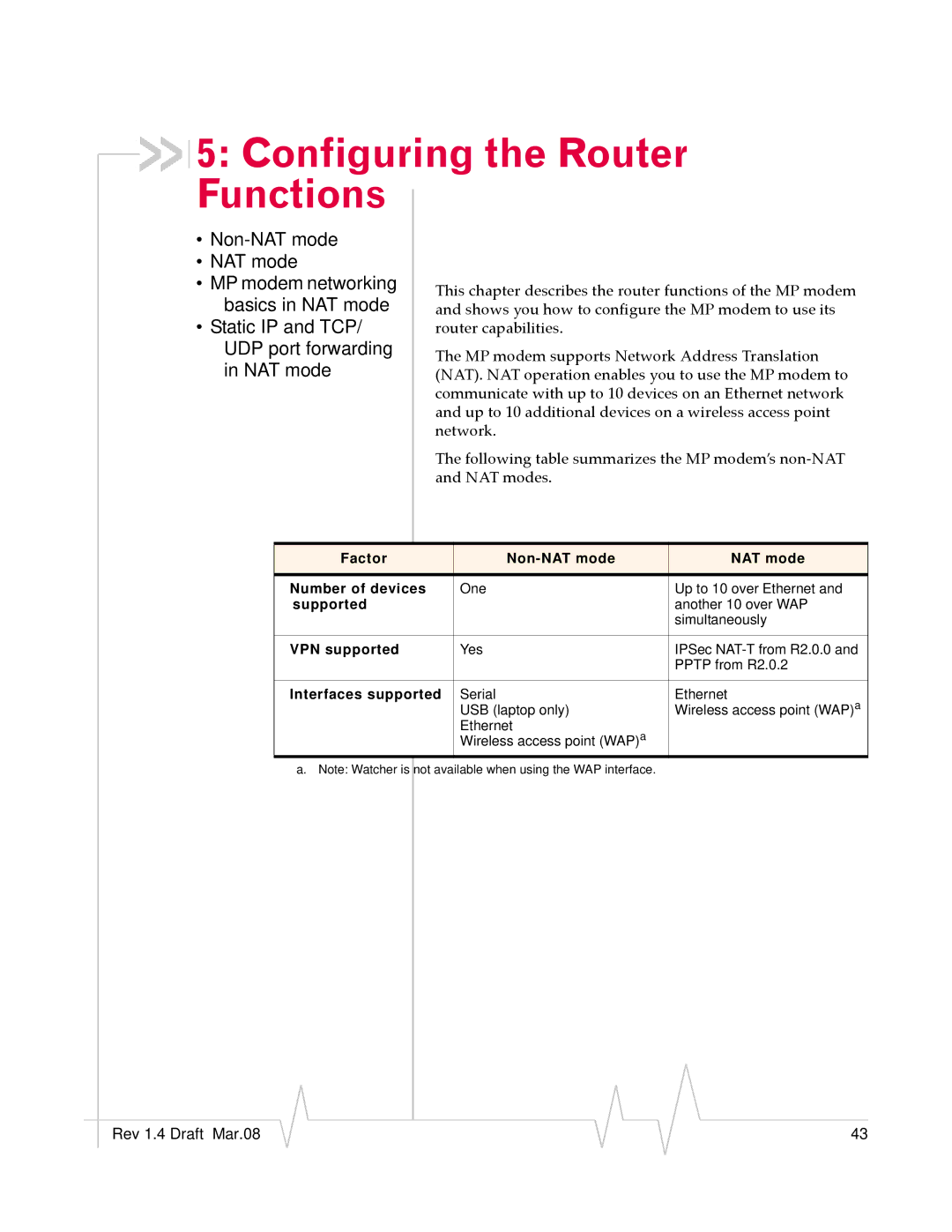 Sierra Wireless MP595W manual Configuring the Router Functions, NAT mode 