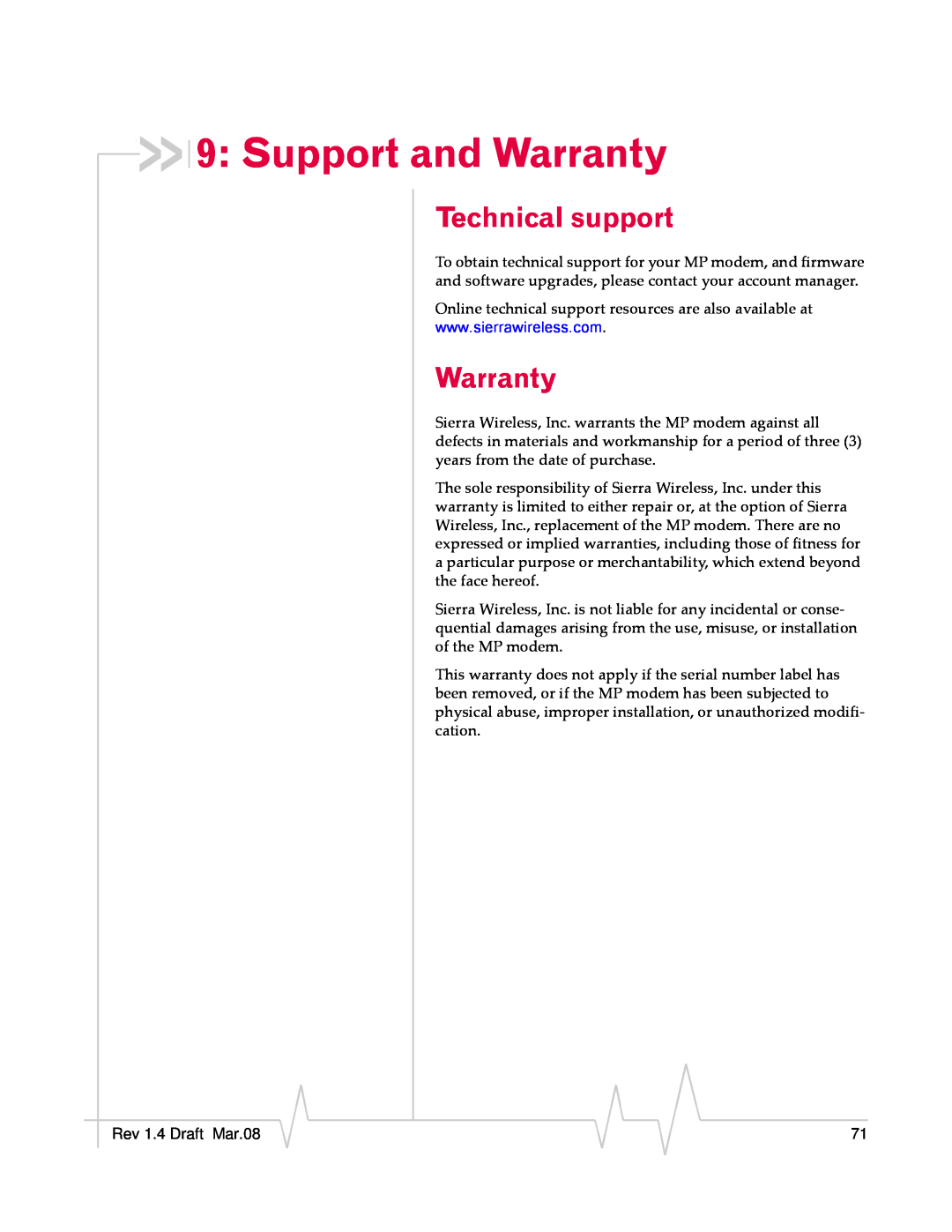 Sierra Wireless MP595W manual Support and Warranty, Technical support 