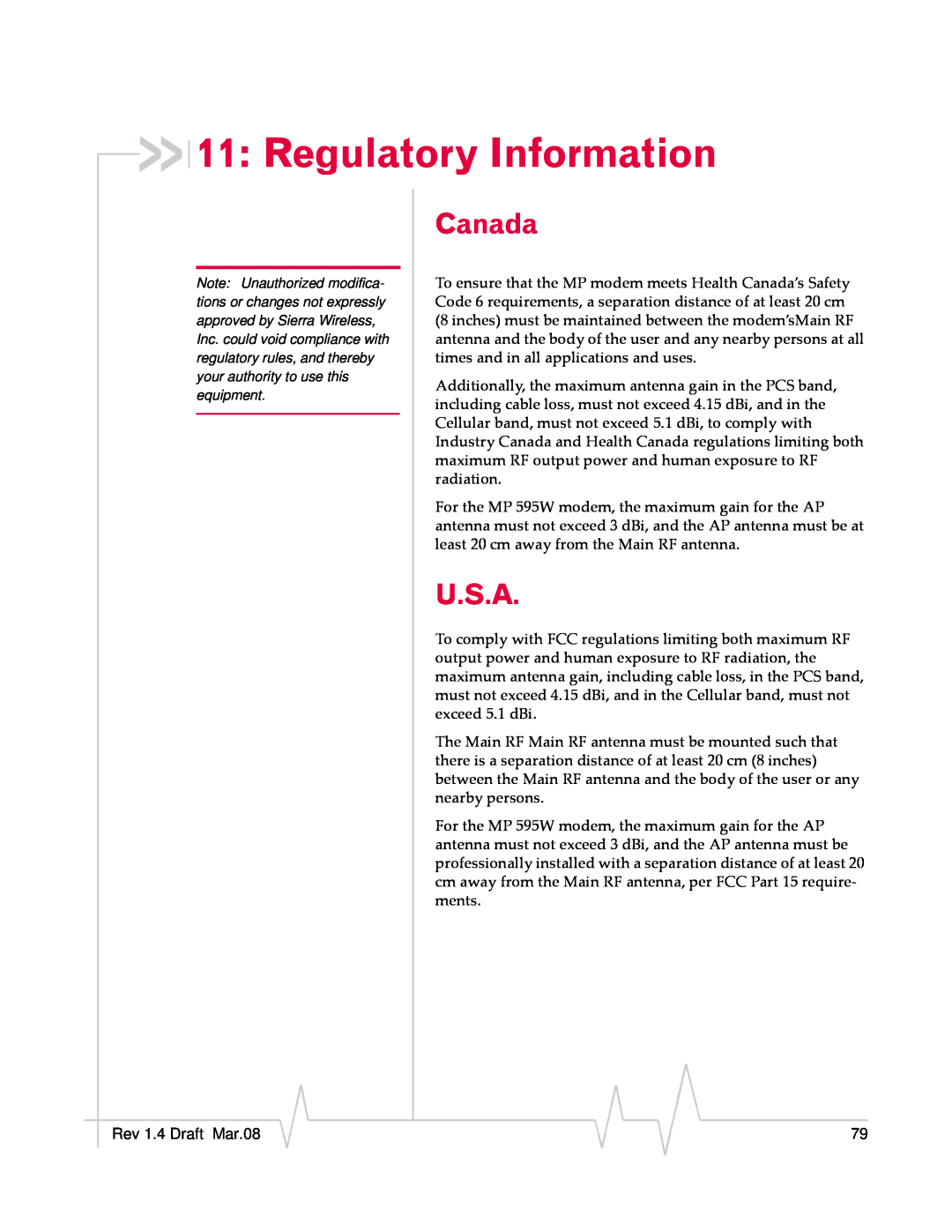Sierra Wireless MP595W manual Regulatory Information, Canada, U.S.A 