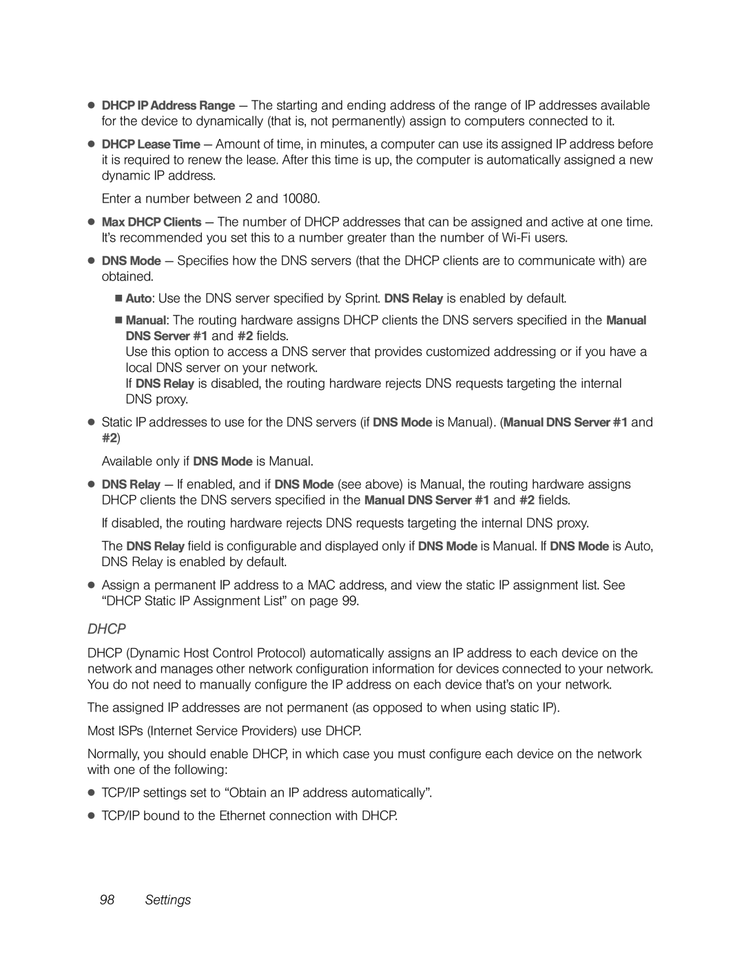 Sierra Wireless Overdrive manual Dhcp, Available only if DNS Mode is Manual 