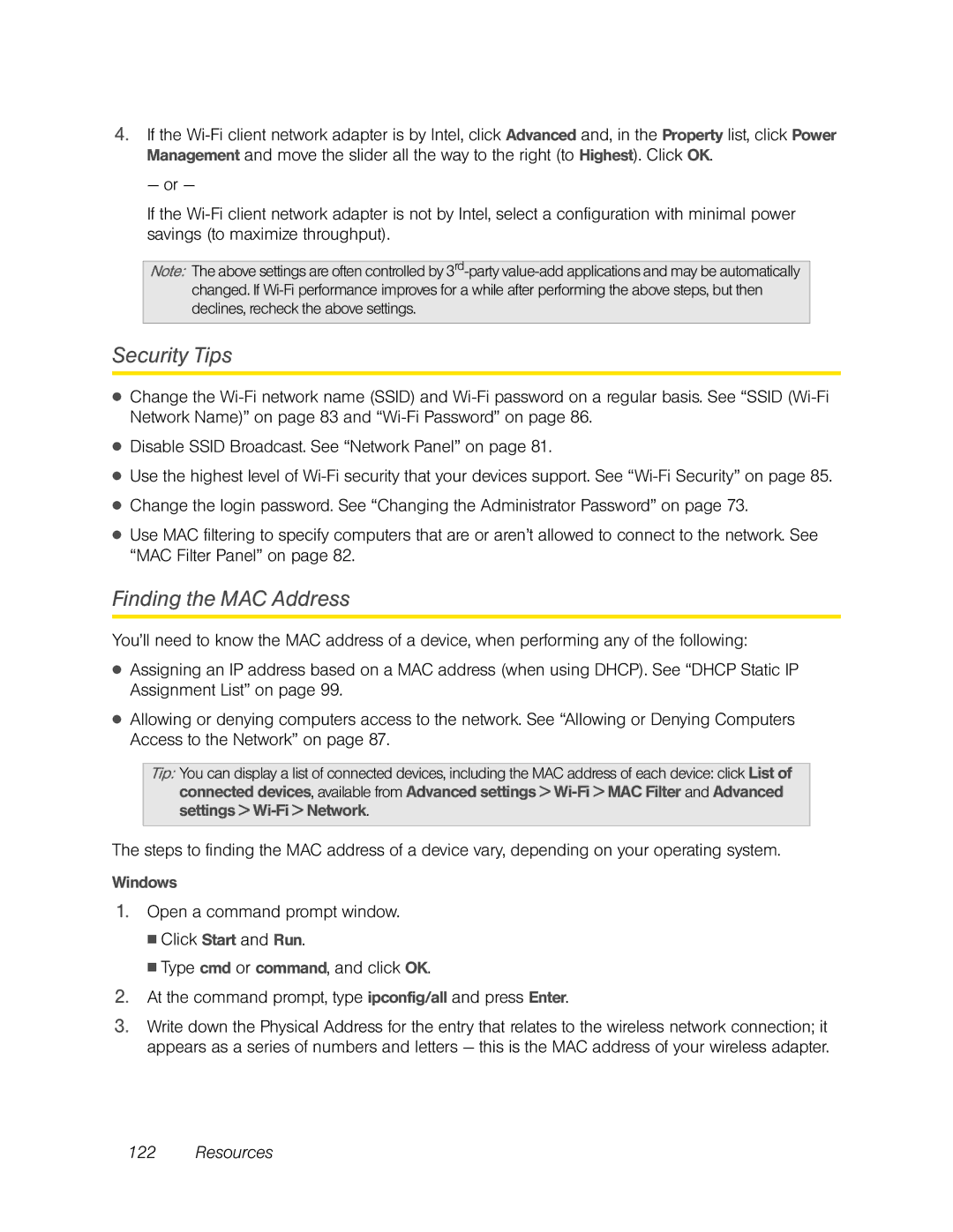 Sierra Wireless Overdrive manual Security Tips, Finding the MAC Address 