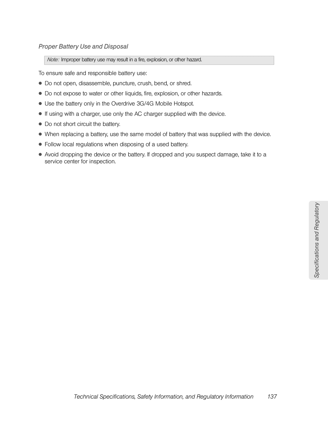 Sierra Wireless Overdrive manual Proper Battery Use and Disposal 