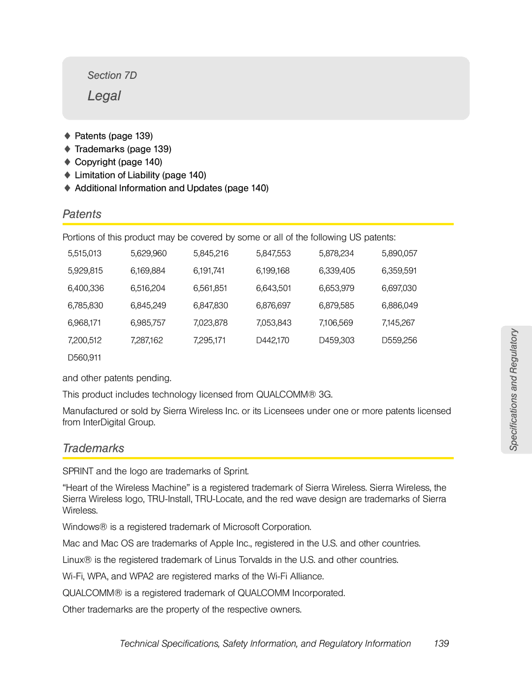 Sierra Wireless Overdrive manual Legal, Patents, Trademarks 